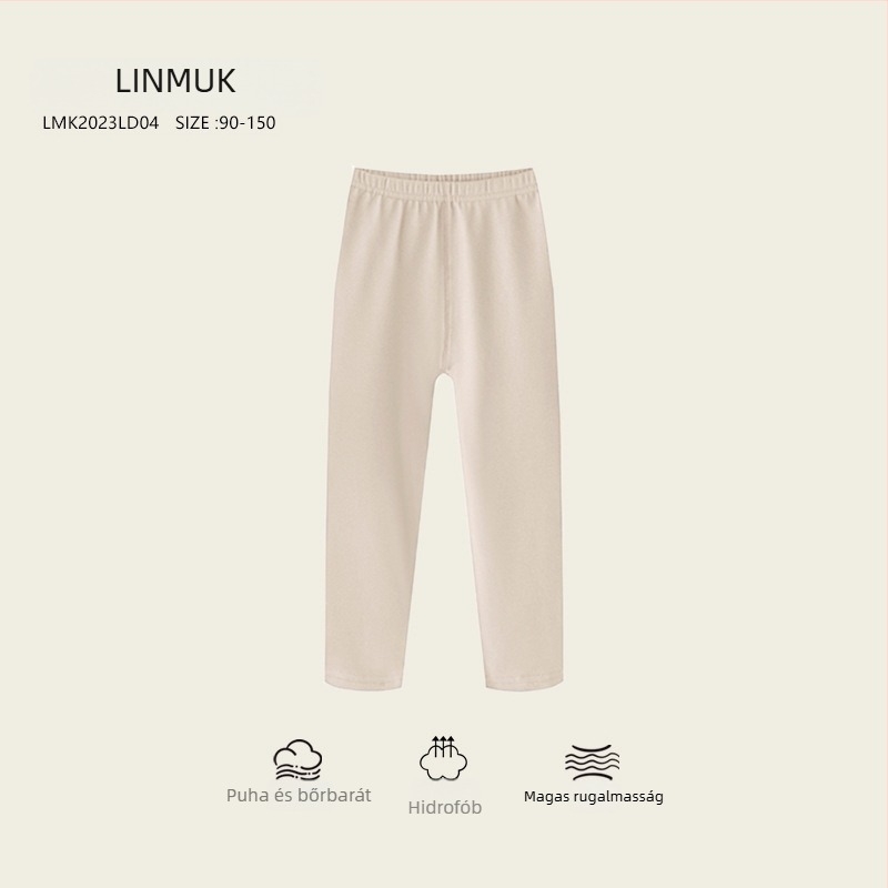 Gyerekeknek készült vastagított, karcsú szabású pamut leggings belső fleece-szel, 95% pamut, középső derekú, tavasz–ősz, 3–8 éveseknek
