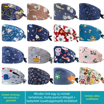 Nyomtatott műtős sapka kórházi használatra, pamut, uniszex, virágos minta, sík felső