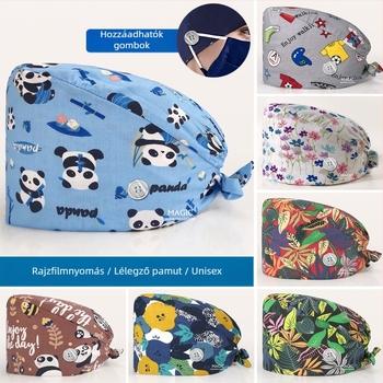 Nyomtatott műtős sapka kórházi használatra, pamut, uniszex, virágos minta, sík felső