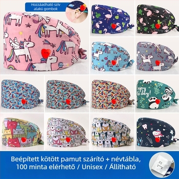 Nyomtatott műtős sapka kórházi használatra, pamut, uniszex, virágos minta, sík felső