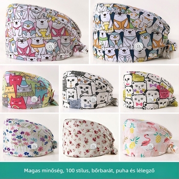 Nyomtatott műtős sapka kórházi használatra, pamut, uniszex, virágos minta, sík felső