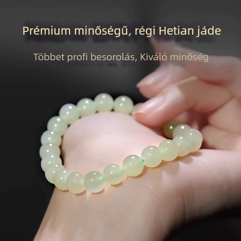 Hetian jáde karkötő nőknek – geometriai kialakítás, fényes felület, luxus stílus, 16 darabos készlet