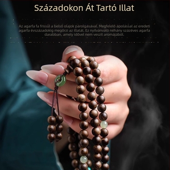 Agarwood karkötő, 108 gyöngy, több szálas, kézzel készített, természetes, kínai stílus.