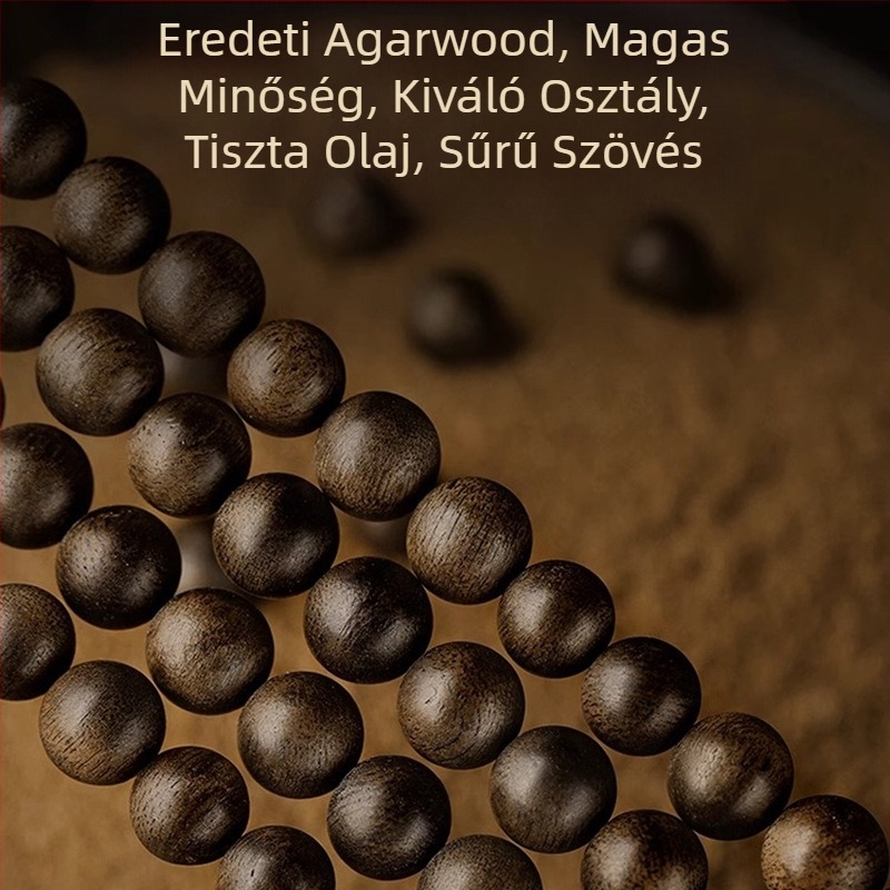 Agarwood karkötő, 108 gyöngy, több szálas, kézzel készített, természetes, kínai stílus.