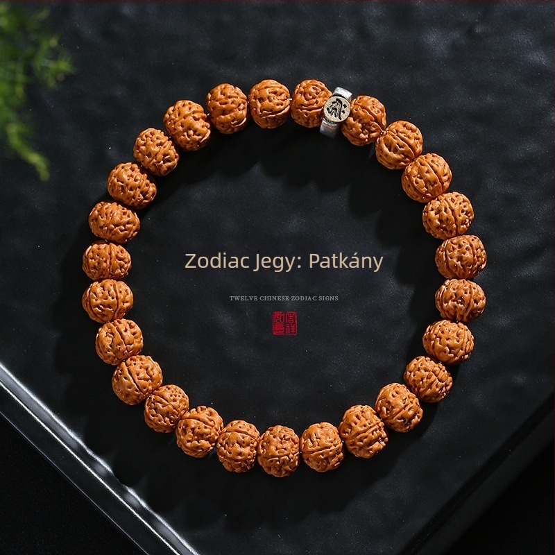 Férfi Bodhi gyöngy karkötő 12 állatövi jelzéssel, 10 mm gyöngyök, dupla hurkokkal, retro stílus