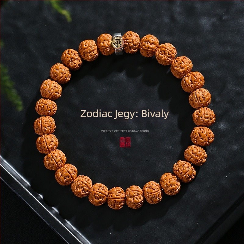Férfi Bodhi gyöngy karkötő 12 állatövi jelzéssel, 10 mm gyöngyök, dupla hurkokkal, retro stílus