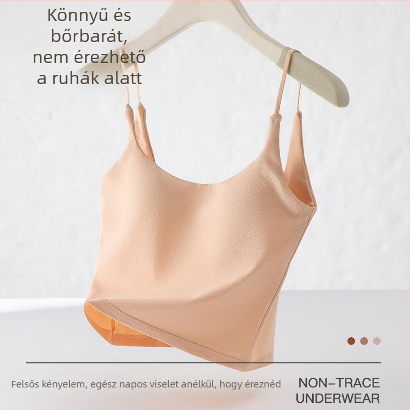 Pamutból készült vékony pántos top beépített párnázott melltartóval, egyben gyártott, ujj nélküli nyári felső