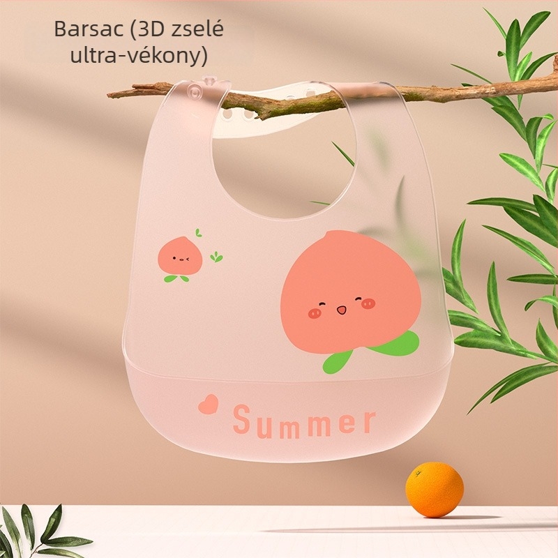 Szilikon etető kötény, zseb a maradékok összegyűjtéséhez, vízálló és piszokálló, élelmiszer-minőségű szilikon, 0–6 év közötti gyermekeknek