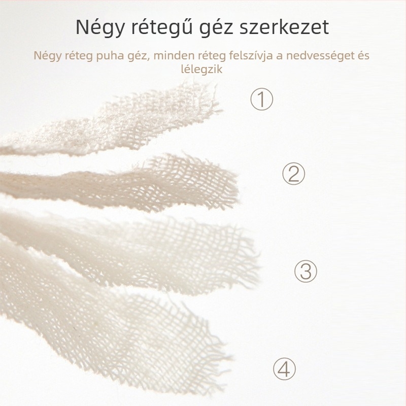 Újszülött nyálkendő kapcsos záródással, négyrétegű géz pamut, rajzolt mintás, kétoldalas négyzet alakú törölköző