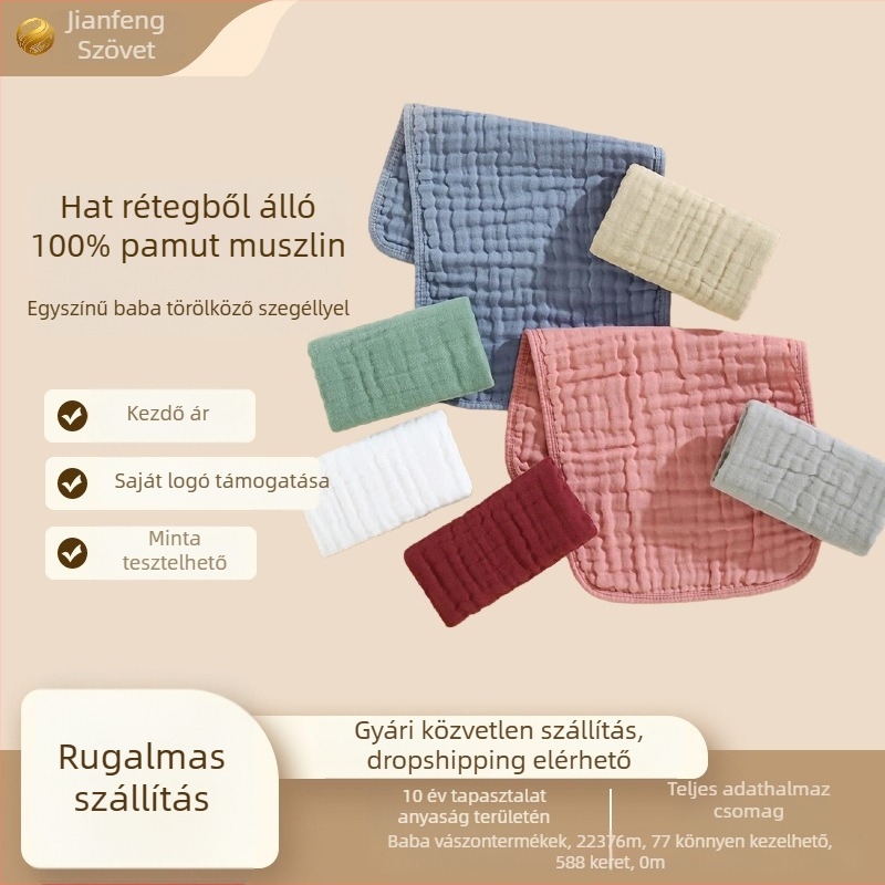 Hatrétegű pamut géz burp kendő csecsemőknek, varrás és egyszerű szövésű, 40-count fonal