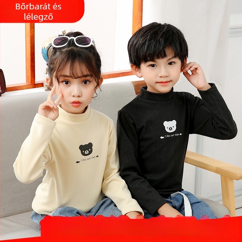 Magas galléros meleg pulóver gyermekeknek, kapucnit nélkül, hosszú ujjú, poliészter keverék, Cartoon mintázat, 3–8 éveseknek, ősz-téli időszak