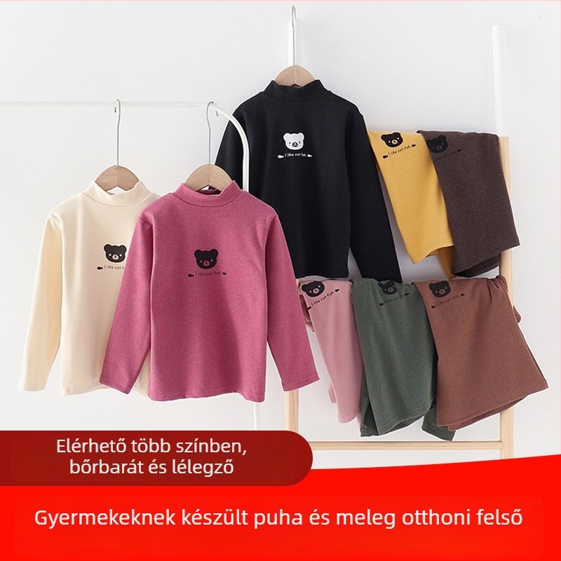Magas galléros meleg pulóver gyermekeknek, kapucnit nélkül, hosszú ujjú, poliészter keverék, Cartoon mintázat, 3–8 éveseknek, ősz-téli időszak