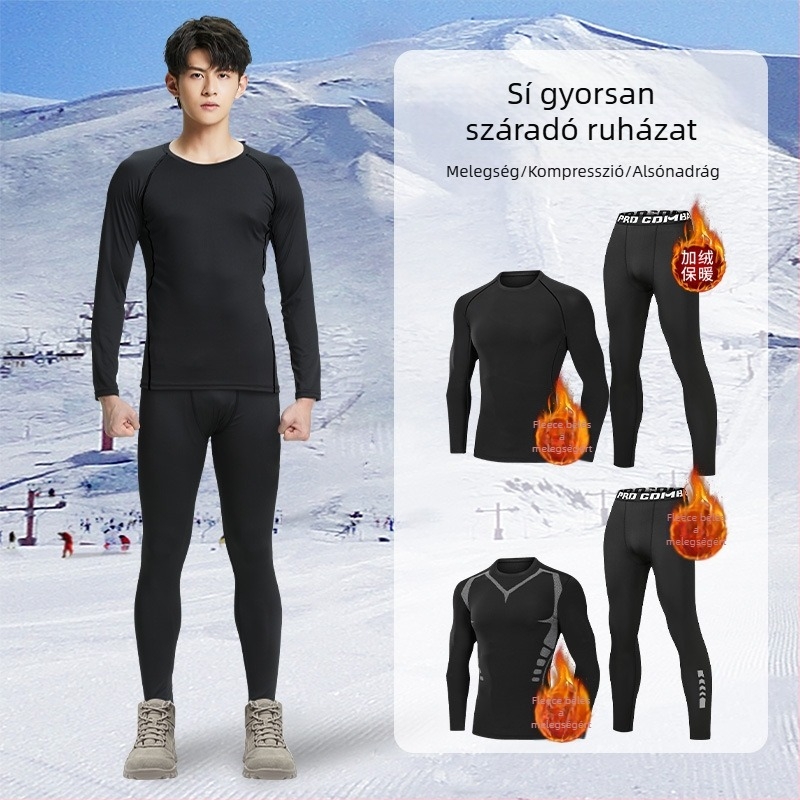 Férfi fleece-béléssel rendelkező alapréteg szett síeléshez és kültéri edzésekhez, gyorsan száradó
