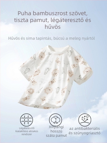 Gyermekeknek készült póló, 100% pamut, rövid ujjú, kerek nyak, állatmintás