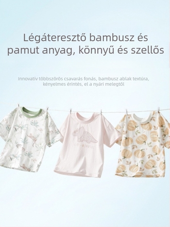 Gyermekeknek készült póló, 100% pamut, rövid ujjú, kerek nyak, állatmintás