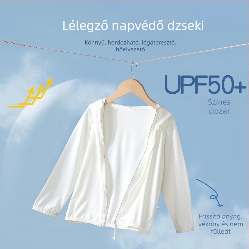 UPF50+ Gyerekeknek szóló UV-védelmet nyújtó nyári, könnyű, légáteresztő kabát, uniszex, Ice Silk bélés, kültéri viselet