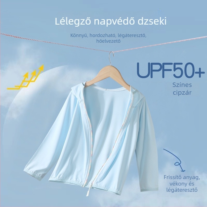 UPF50+ Gyerekeknek szóló UV-védelmet nyújtó nyári, könnyű, légáteresztő kabát, uniszex, Ice Silk bélés, kültéri viselet