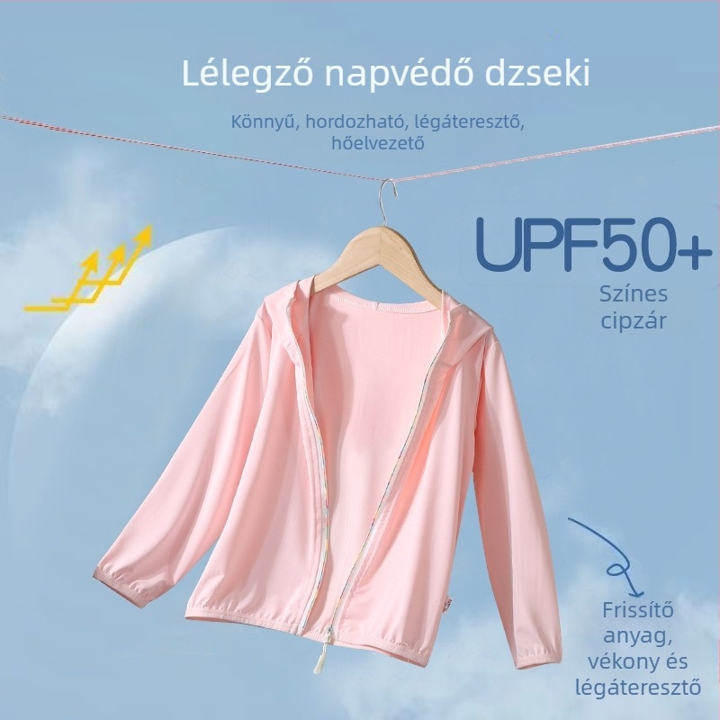 UPF50+ Gyerekeknek szóló UV-védelmet nyújtó nyári, könnyű, légáteresztő kabát, uniszex, Ice Silk bélés, kültéri viselet