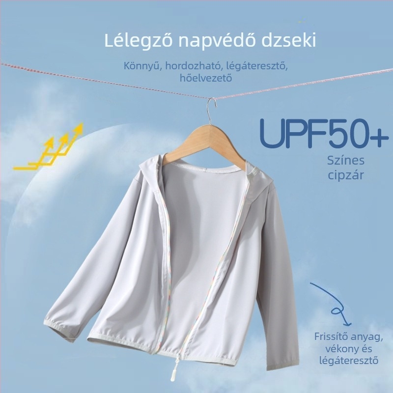 UPF50+ Gyerekeknek szóló UV-védelmet nyújtó nyári, könnyű, légáteresztő kabát, uniszex, Ice Silk bélés, kültéri viselet