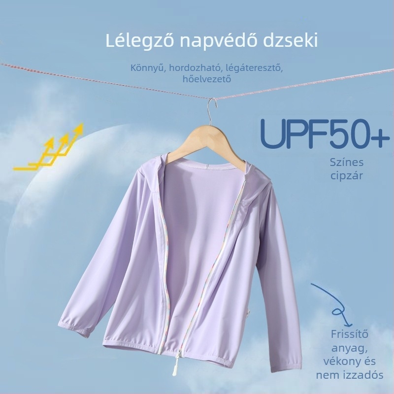 UPF50+ Gyerekeknek szóló UV-védelmet nyújtó nyári, könnyű, légáteresztő kabát, uniszex, Ice Silk bélés, kültéri viselet
