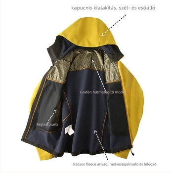 Unisex soft-shell kabát kapucnival, fleece béléssel, vízálló, szélálló, légáteresztő