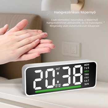 Ébresztőóra LED kijelzővel, hőmérővel, naptárral és a hét napjával – asztali digitális óra, elektronikus működés