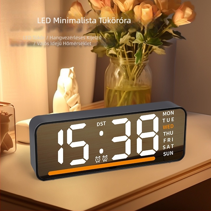 Ébresztőóra LED kijelzővel, hőmérővel, naptárral és a hét napjával – asztali digitális óra, elektronikus működés