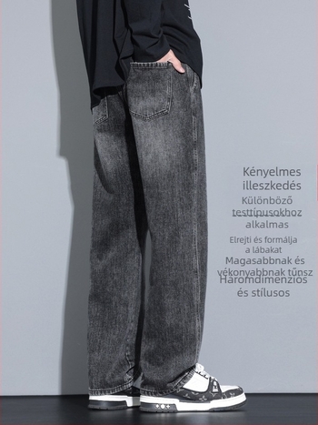 Férfi denim farmerok, 2025 tavasz, lazított egyenes szabás, amerikai stílusú casual nadrág