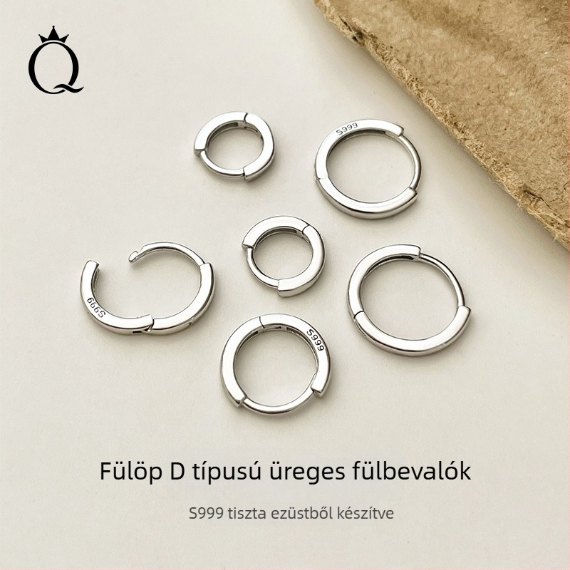 S999 tiszta ezüst fülbevalók, koreai stílusú geometriai karikák