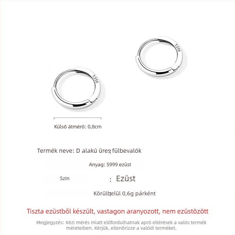 S999 tiszta ezüst fülbevalók, koreai stílusú geometriai karikák