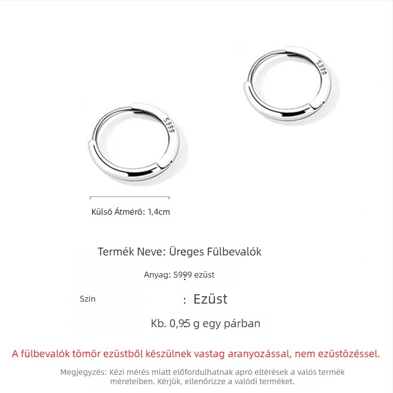 S999 tiszta ezüst fülbevalók, koreai stílusú geometriai karikák