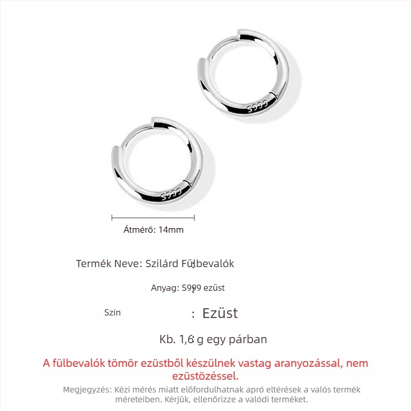 S999 tiszta ezüst fülbevalók, koreai stílusú geometriai karikák