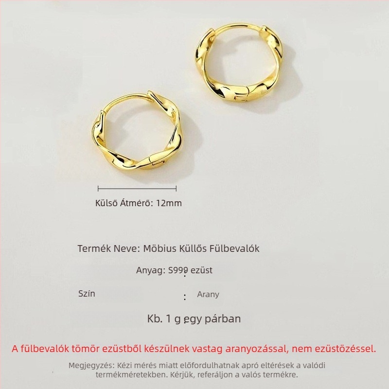 S999 tiszta ezüst fülbevalók, koreai stílusú geometriai karikák