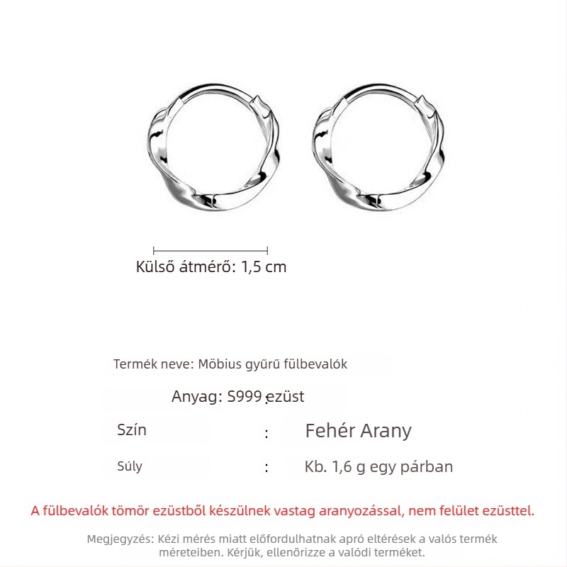S999 tiszta ezüst fülbevalók, koreai stílusú geometriai karikák