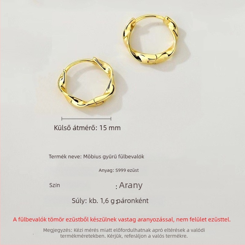 S999 tiszta ezüst fülbevalók, koreai stílusú geometriai karikák