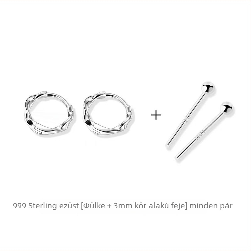 S999 tiszta ezüst fülbevalók, koreai stílusú geometriai karikák