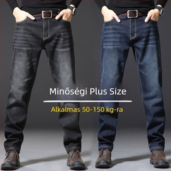 Férfi magas derekú farmernadrág fleece béléssel, Plusz méret, elasztikus, egyenes szabás, ősz-tél