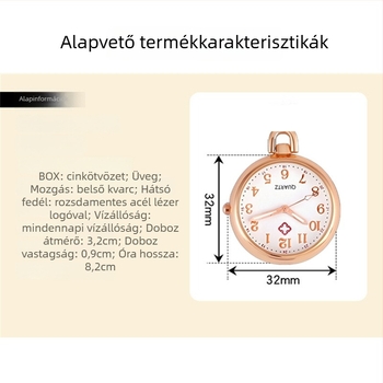 Ápolónői zsebóra — kvarc működés, világító mutatók, nőies stílus, aranyos diákszerű dizájn, tokozás: cinkötvözet