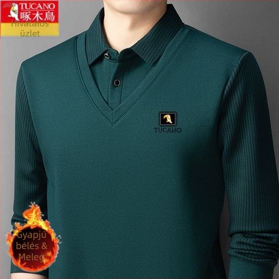 Woodpecker férfiaknak készült kiváló minőségű melegítőing, téli fleece-betéttel, vastag, látszólagos két részes dizájn, laza szabás