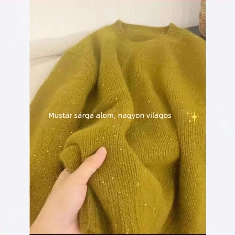Laza szabású pamut-keverék pulóver, diamantszövéssel, kerek nyakú, hosszú ujjú