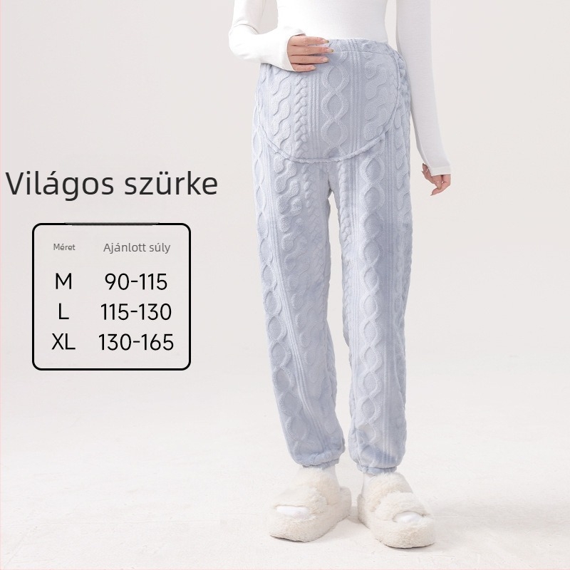 Téli kismama pizsama nadrág, vastag, korall plüss, has támasztás, laza szabás, külső viseletre alkalmas, plusz méretek