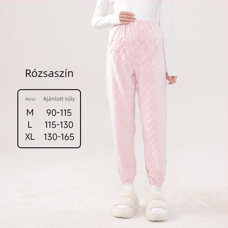 Téli kismama pizsama nadrág, vastag, korall plüss, has támasztás, laza szabás, külső viseletre alkalmas, plusz méretek