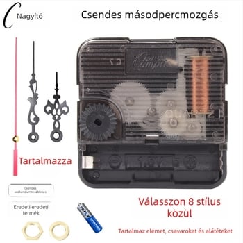 Kvarc falióra mechanizmus – csendes járás, folyamatos másodpercmozdulat, műanyag ház