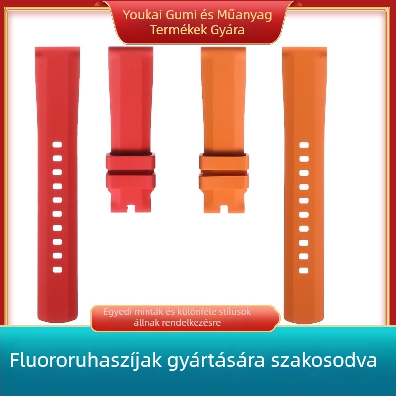 Általános fluor kaucsuk óraszíj, 20 mm széles, lapos véggel, kompatibilis a Rolex és Omega modellekkel, uniszex, tűcsattal