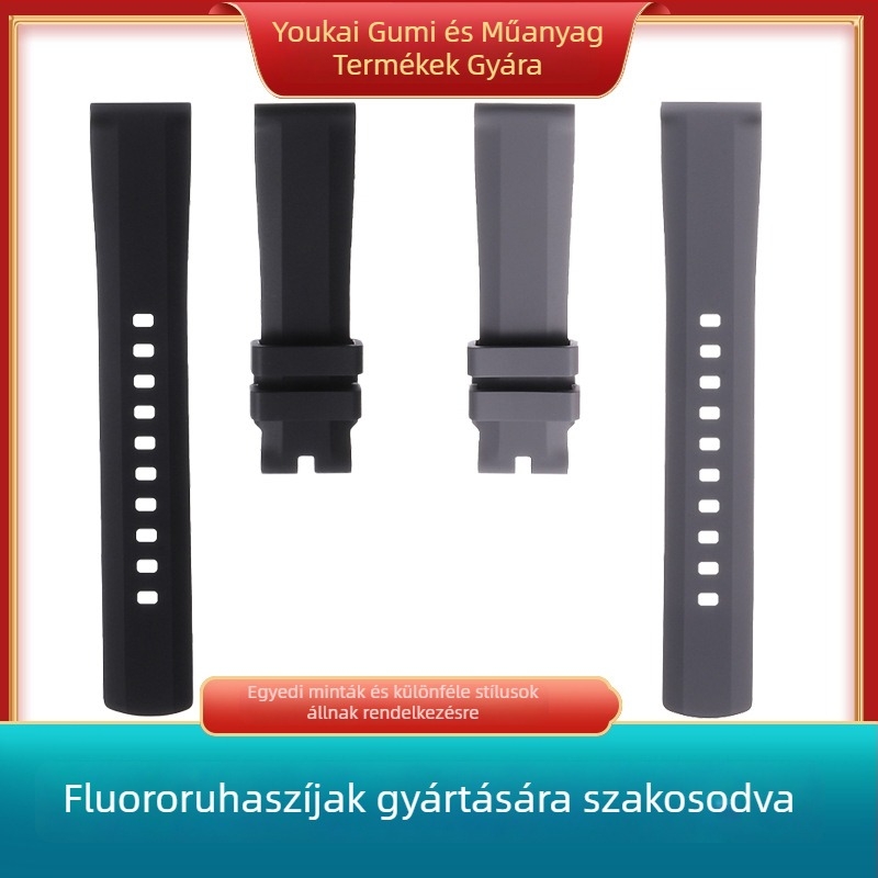 Általános fluor kaucsuk óraszíj, 20 mm széles, lapos véggel, kompatibilis a Rolex és Omega modellekkel, uniszex, tűcsattal