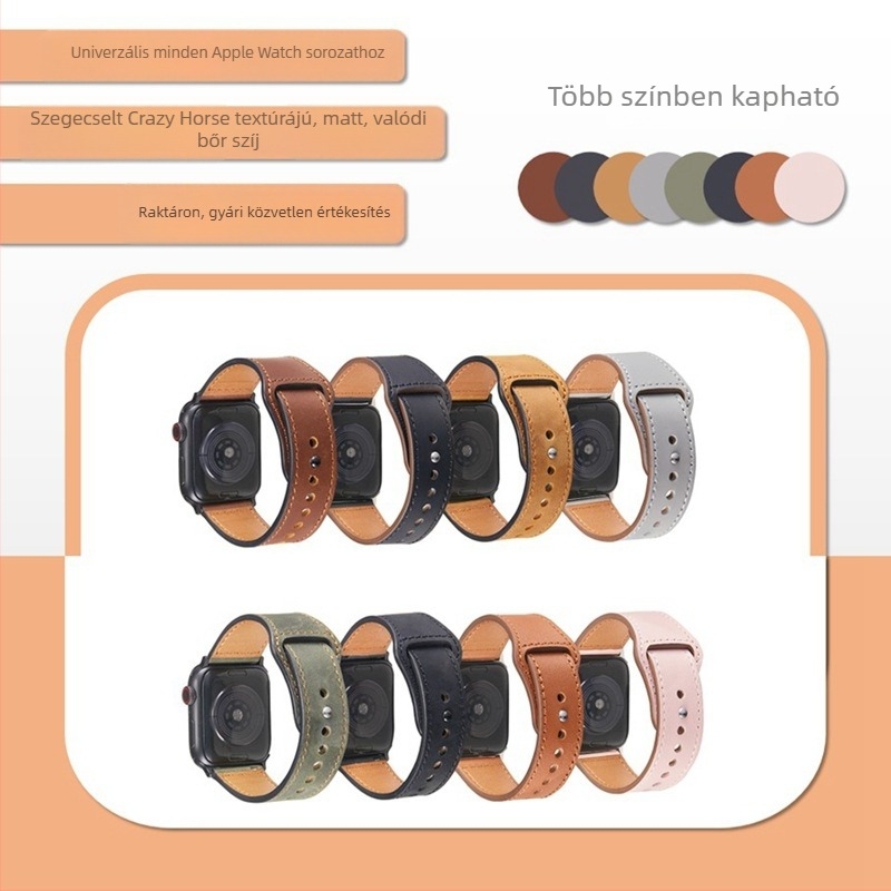 Apple Watch Series 7-höz való valódi bőrszíj Crazy Horse szegecses