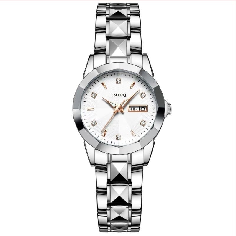 Női kvarcóra – Koreai stílus, világító számlap, naptár, 30m vízálló, rozsdamentes acél szíj