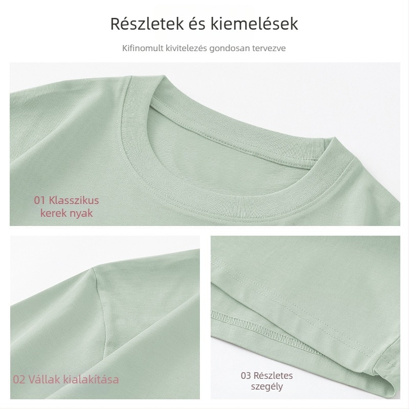 Női pamut póló laza szabású, rövid ujjú, kerek nyakú, logó minta, hossz 65–80 cm, 2025 nyár