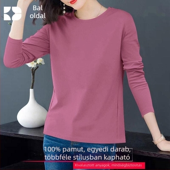 Női hosszú ujjú pamut felső, tavasz-ősz, koreai stílus, laza szabás, nagy méret, kerek nyakú