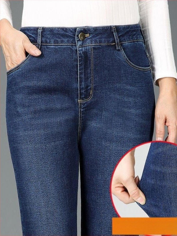 Női Mom Jeans, magas derekú, elasztikus egyenes szárú farmernadrág, lazán szabott, tavasz 2026